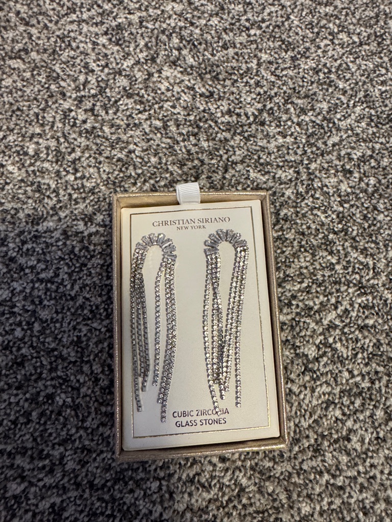 Christian Siriano Long Silver Crystal Fringe Drop Earrings